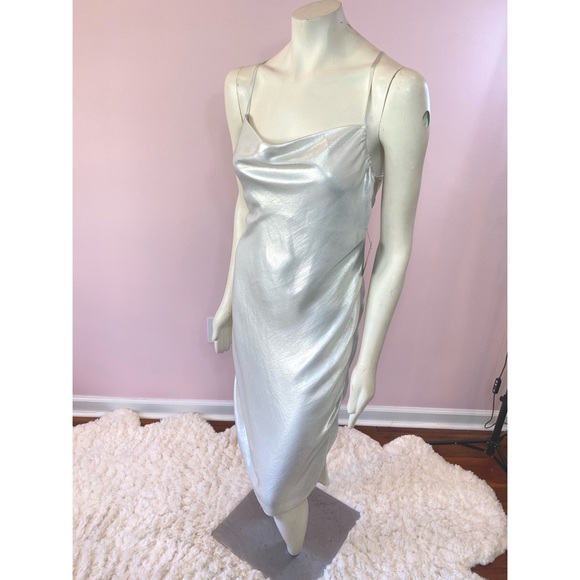Express Metallic Cowl Neck Cross Back Midi Slip Dress - Picture 10 of 15